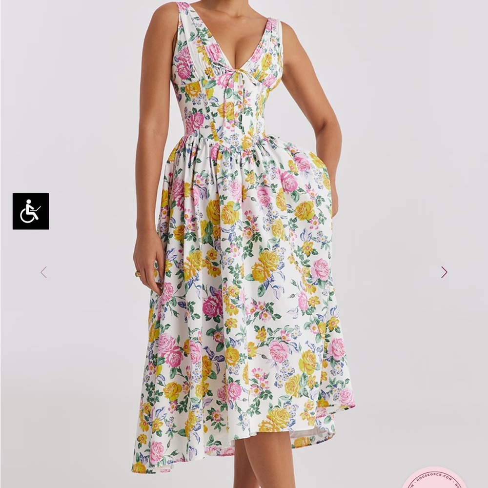 EMMELINA
White Vintage Rose Print Cotton Corset Sundress